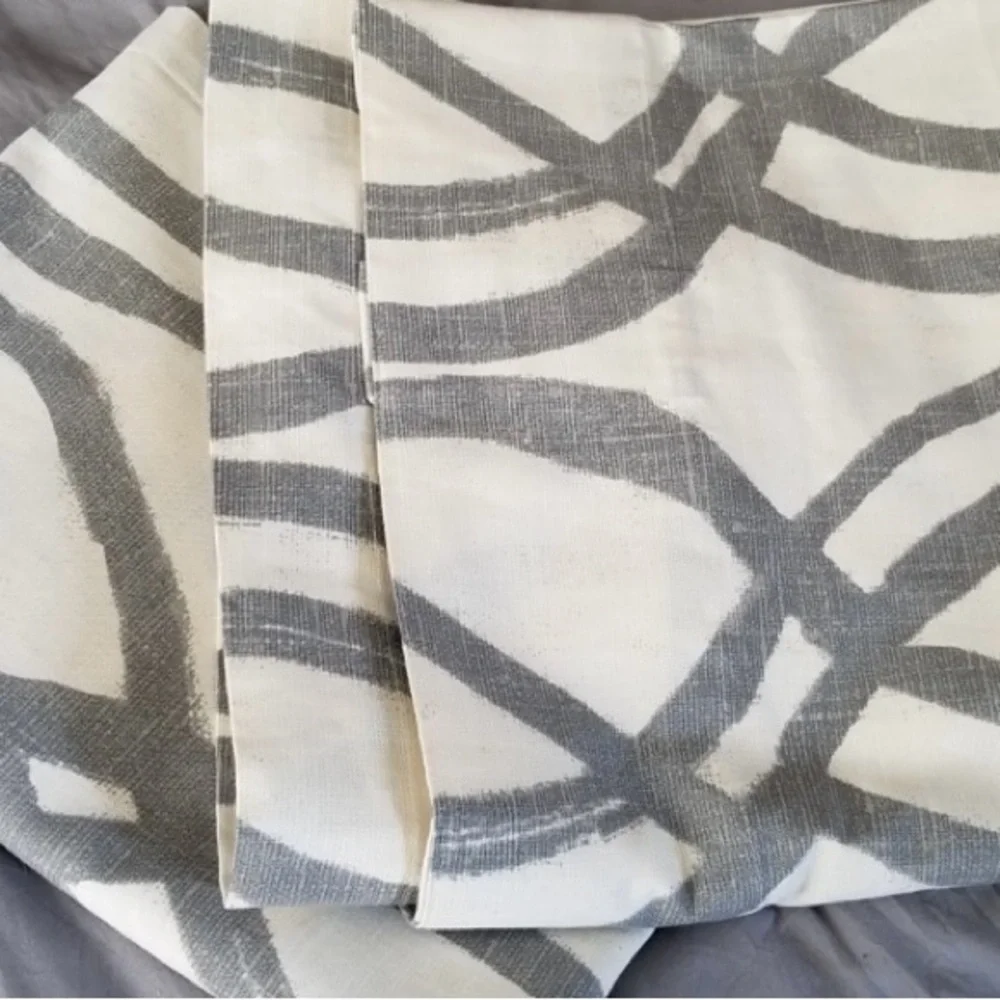 WEST ELM- Cotton Canvas Scribble Lattice Curtains (Set of 2) -Feather Gray